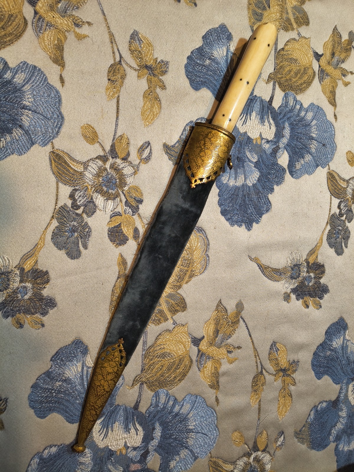 antique Shamshir Bone Gold Islamic Dagger Knife Etched Tombak Greek Ottoman