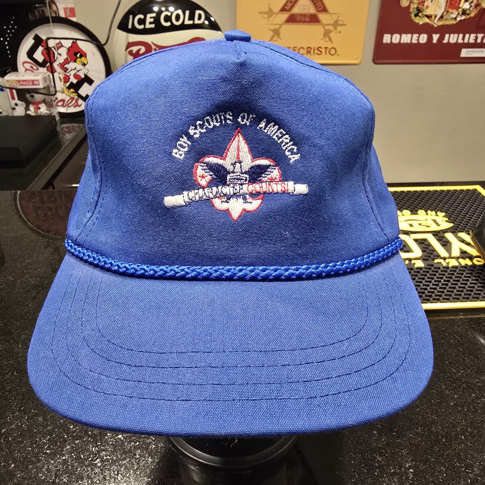 Vtg Boy Scouts of America ~ Character Counts Blue Rope Strap Back Hat Cap