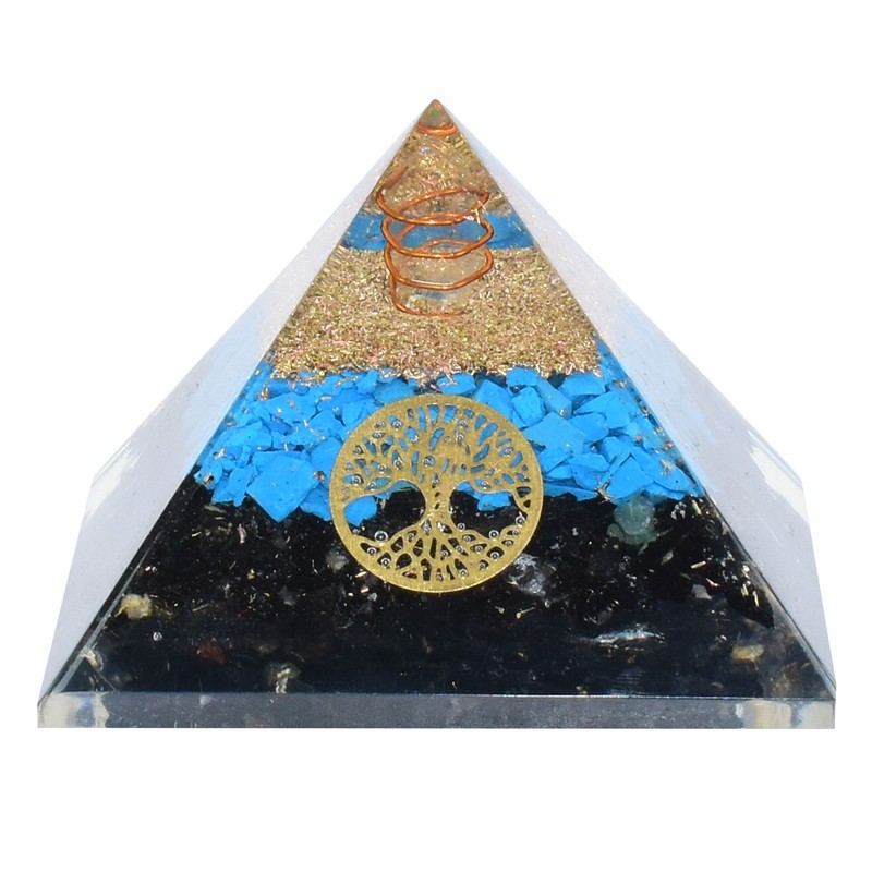 Turquoise & Black Tourmaline Crystal Copper Treen Of Life Stone Meditation