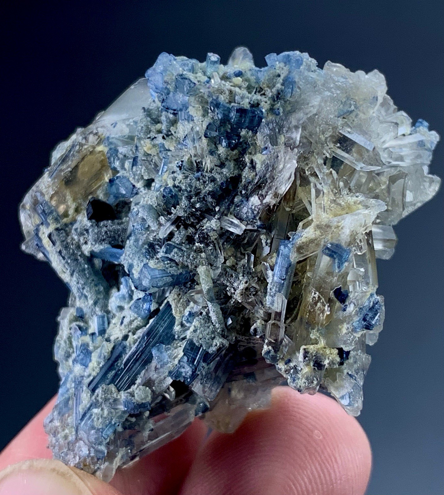 144Ct Indicolite Tourmaline Crystal Bunch From Afghanistan Blue Mineral Specimen
