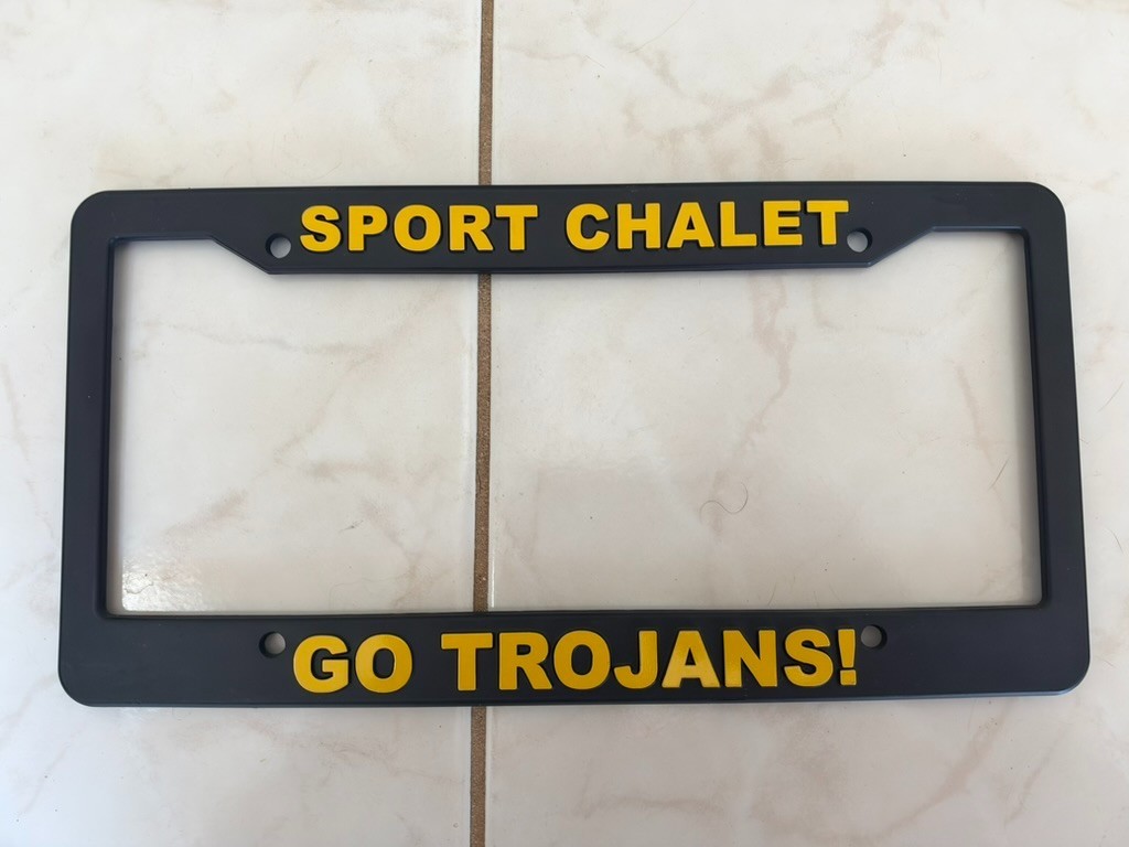 Vintage Sport Chalet USC Trojans Go Trojans License Plate Frame NOS