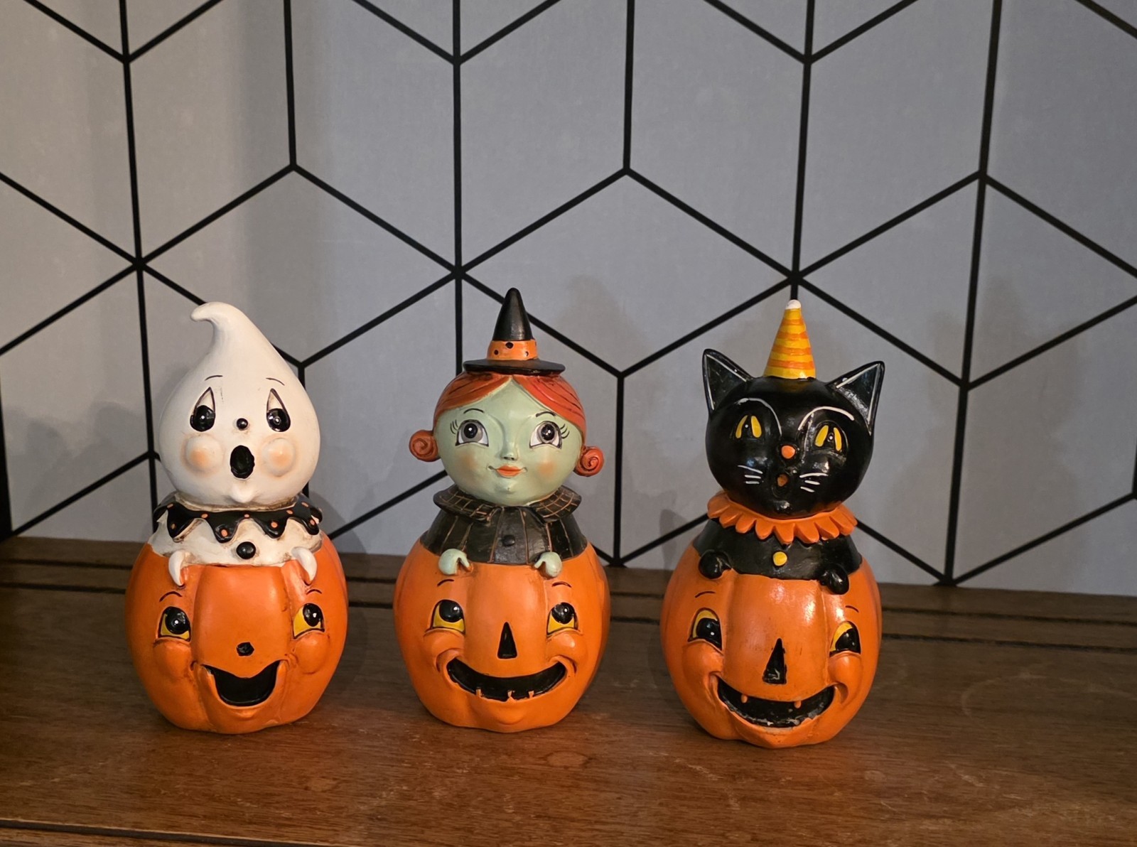 Johanna Parker Halloween Set of 3 Peek a Boo Witch, Ghost, Black Cat - Retired