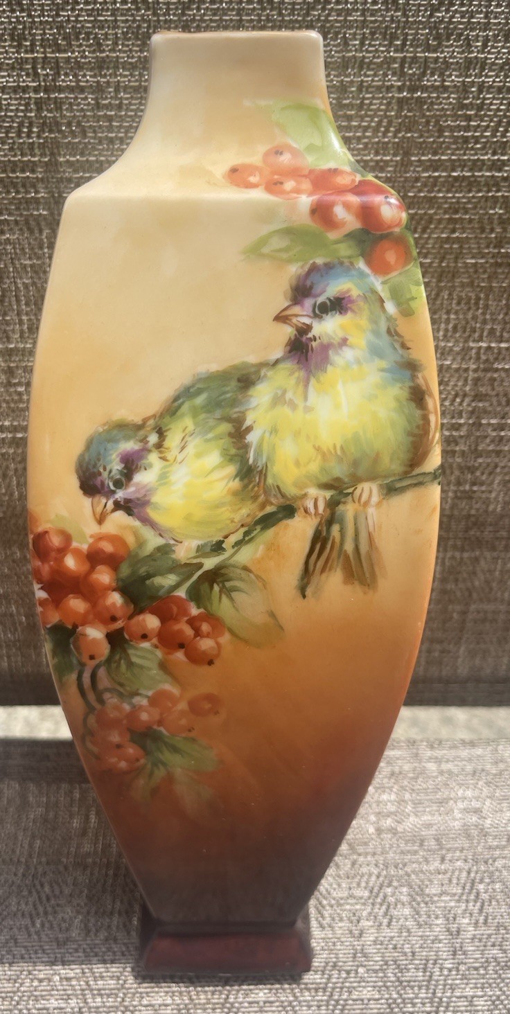Vintage Antique Austria Porcelain Vase Art Nouveau Matte Orange Gold Birds 10\ Vintage Antique Austria Porcelain Vase Art Nouveau Matte Orange Gold Birds 10\