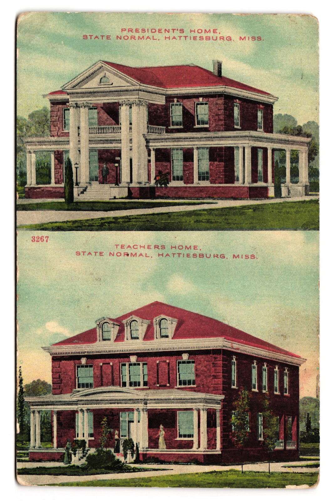 State Normal Teachers & Presidents Home Hattiesburg Mississippi MS Postcard