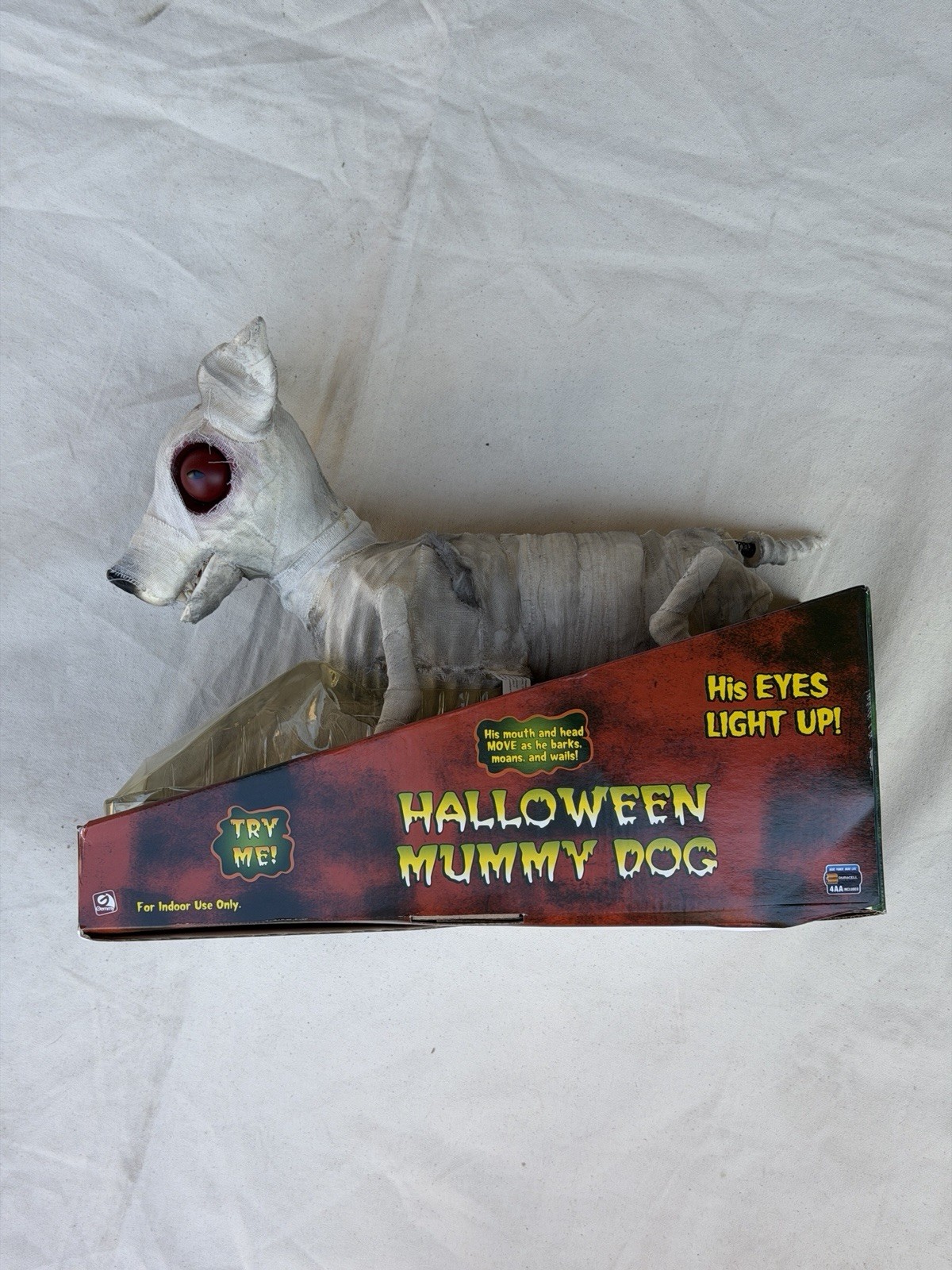 Rare 2007 Gemmy Mummy Dog Halloween Animatronic Barks Eyes Light Box READ