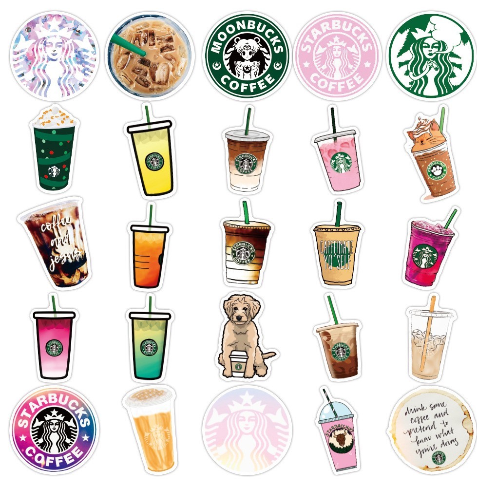 50pc COFFEE TO GO - STARBUCKS Inspired Sticker Set-Great on Laptop, Window, Bike