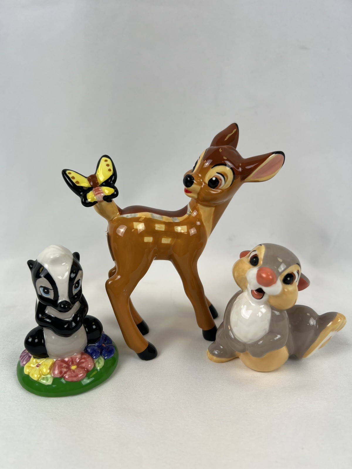 Vintage Disney Parks Bambi, Thumper & Flower Porcelain Ceramic Figurine Set EUC