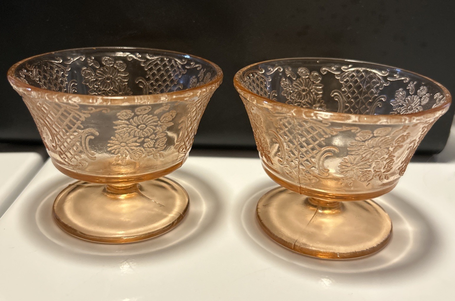 2 NORMANDIE BOUQUET & LATTICE FEDERAL PINK DEPRESSION GLASS 