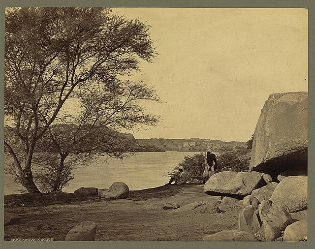 Photo:Philae Egypt 1850s Men on Riverbank Francis Frith