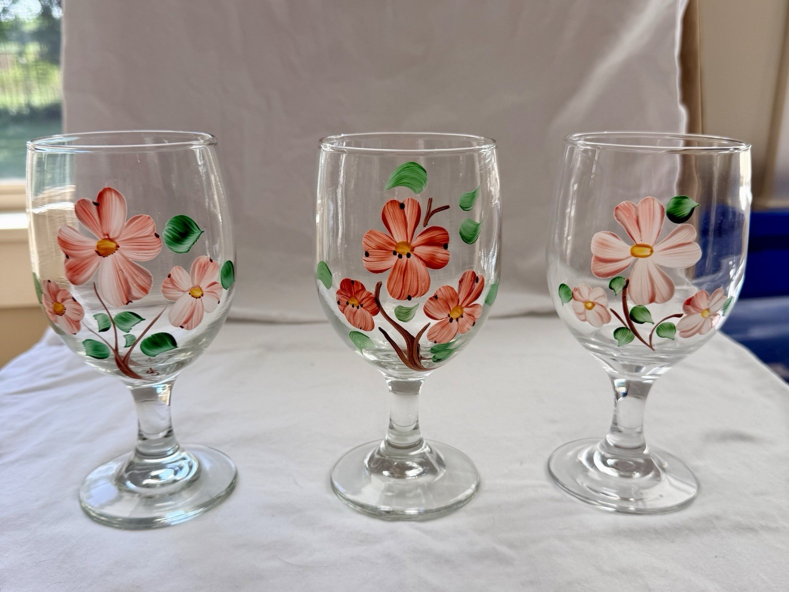 Vintage Set of 12 Franciscan Desert Rose Hand Painted Wine/Water Glassware