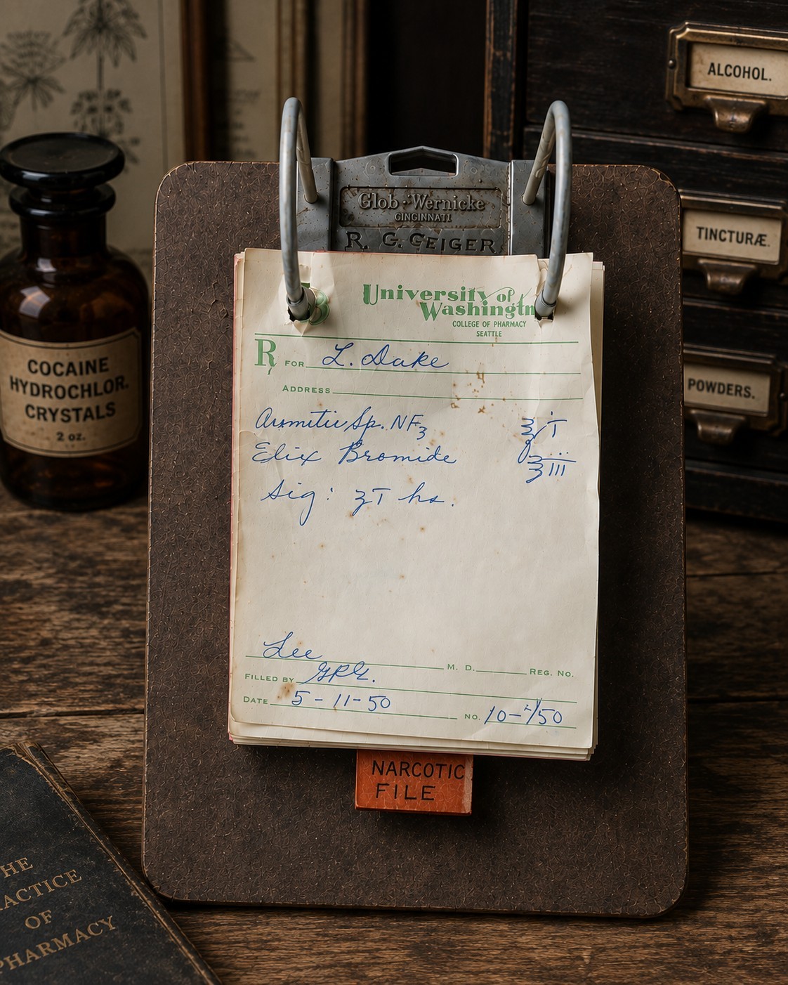 1950 UW Pharmacy Narcotic Prescription File Cocaine Rx Medical Ephemera Archive