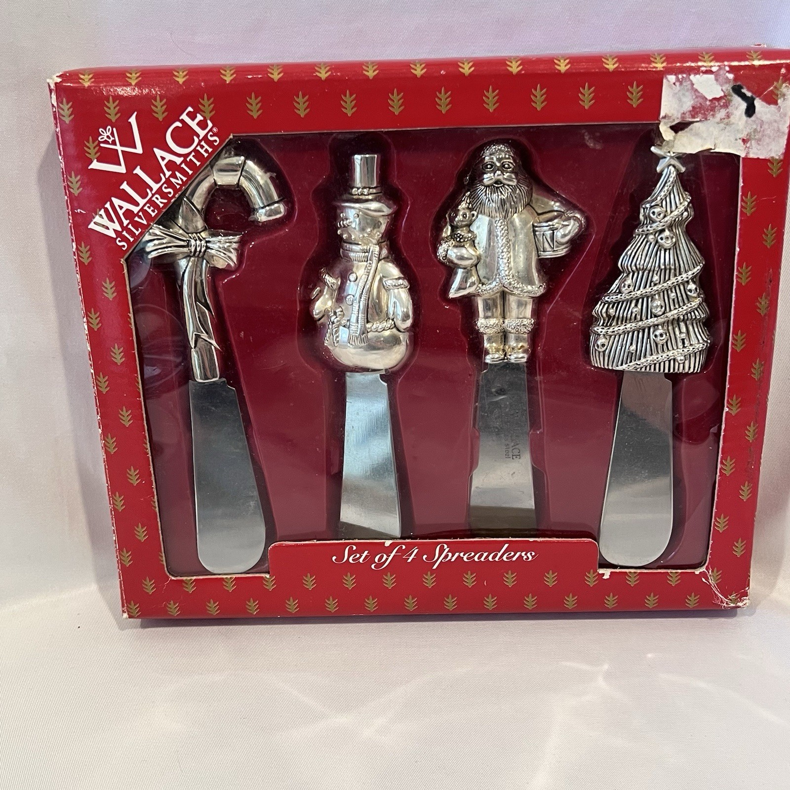 1998 Wallace Silversmiths Christmas Spreaders Set 4 Silver Plated Vintage w/ Box