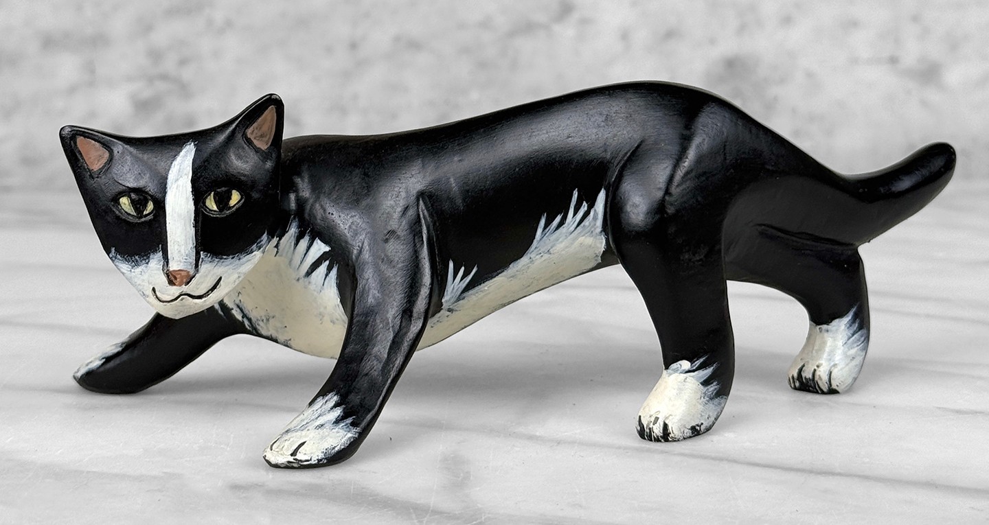 Vintage Lynda Pleet Hand Painted Folk Art Cat Sculpture
