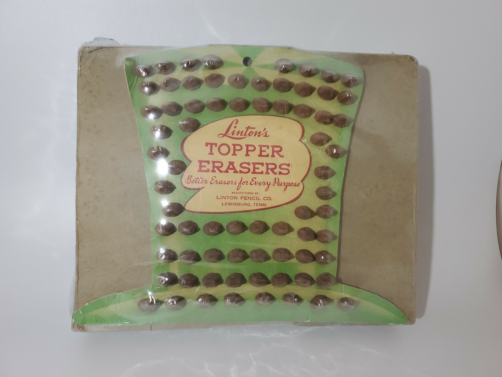 Vintage Linton\'s Topper Erasers Store Card Complete With Box 72 Erasers Top Hat 