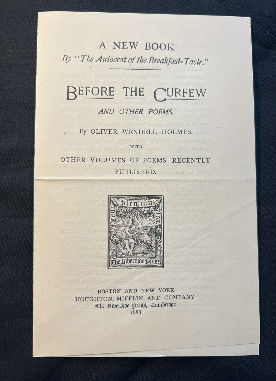 1888 Houghton Mifflin Riverside Press Oliver Wendell Holmes Before Curfew Poems 1888 Houghton Mifflin Riverside Press Oliver Wendell Holmes Before Curfew Poems