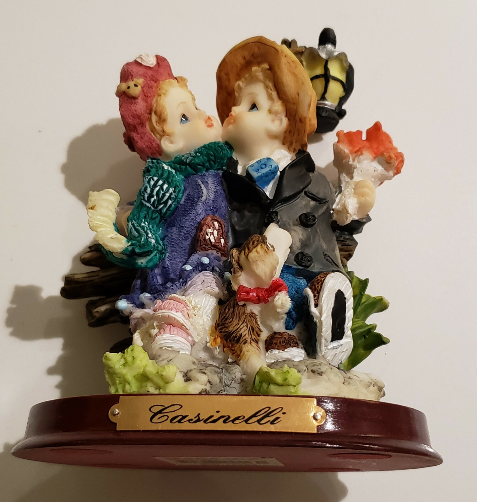 Casinelli Hand Painted Resin and Wood Base Figurine Boy Girl and Dog Casinelli Hand Painted Resin and Wood Base Figurine Boy Girl and Dog