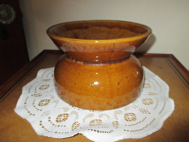 Vintage Art Pottery Brown Glaze Spittoon Cuspidor Stoneware Crock Unknown maker