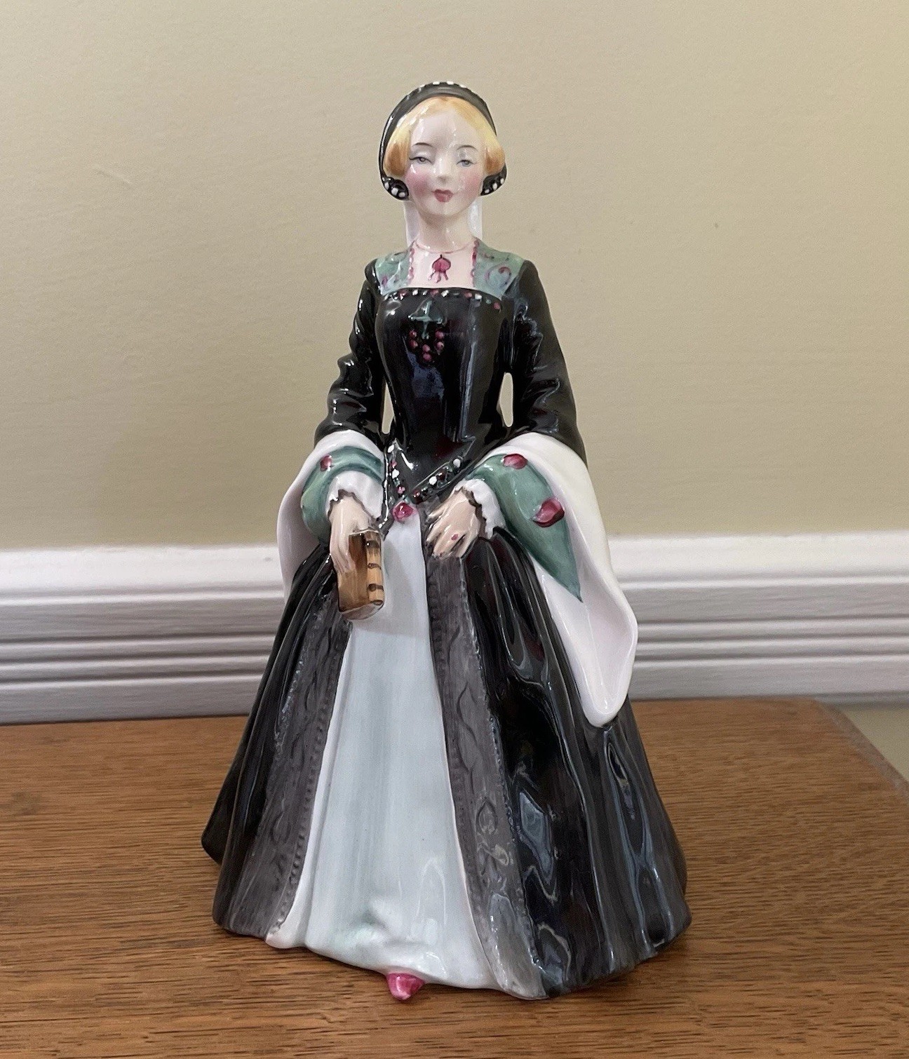Royal Doulton Figurine Janice HN2165 Black Tudor Dress Bone China Pristine Vtg