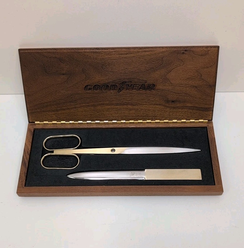 Solingen Germany Scissors/Letter Opener Set Wood Box - Goodyear logo, SF Artwork Solingen Germany Scissors/Letter Opener Set Wood Box - Goodyear logo, SF Artwork