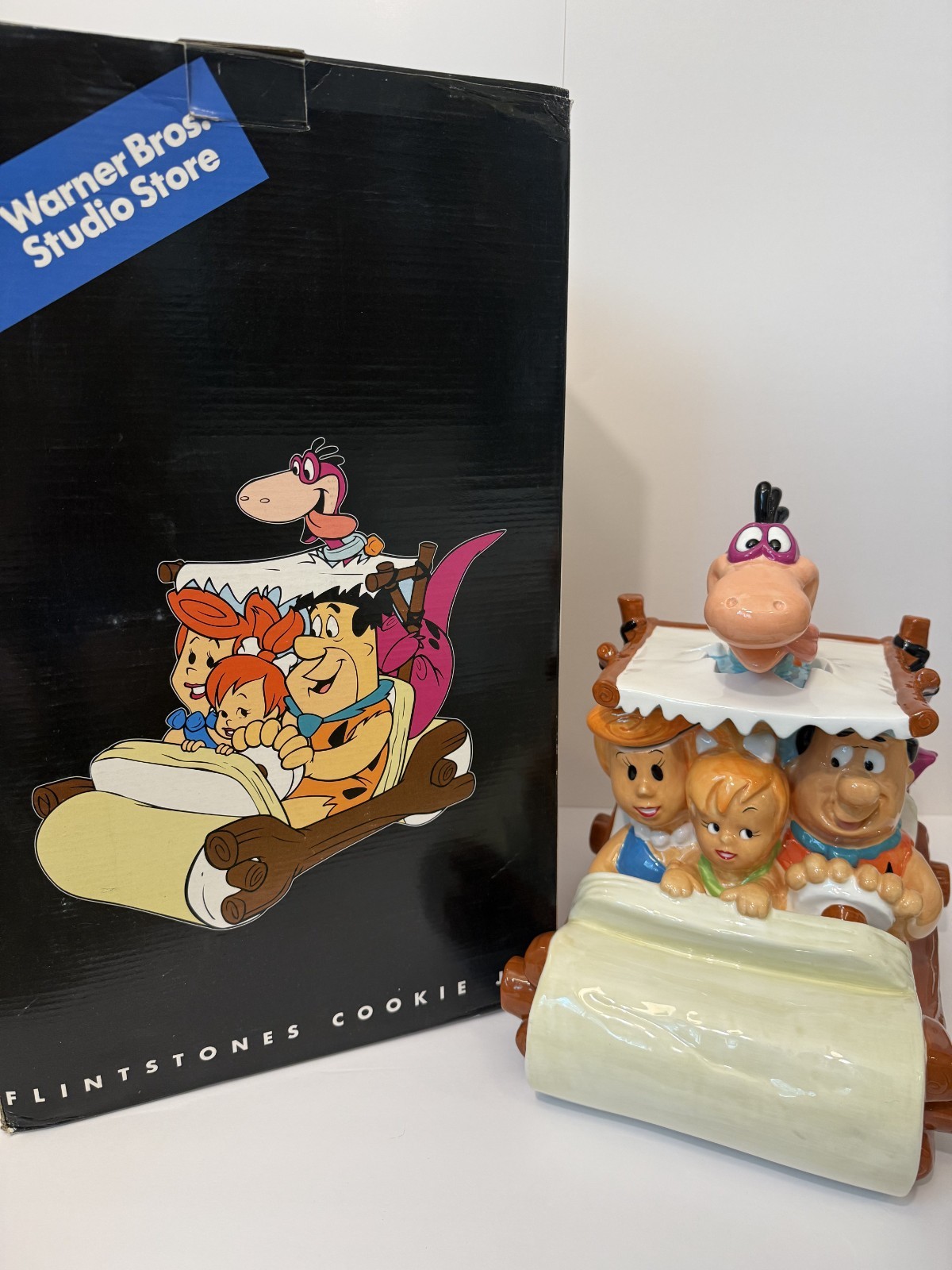 1990s WB Studio Store Hanna Barbera Flintstones Family Car Cookie Jar Box CIB