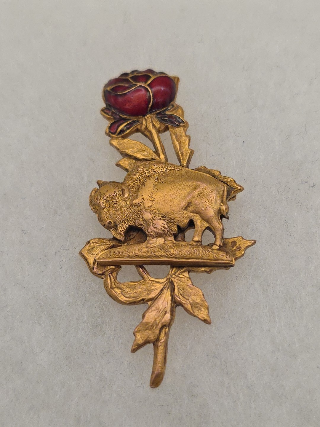 DAR Antique 1910-20s Buffalo Enamel Rose Pin Katharine Pratt Horton NY Brooch 