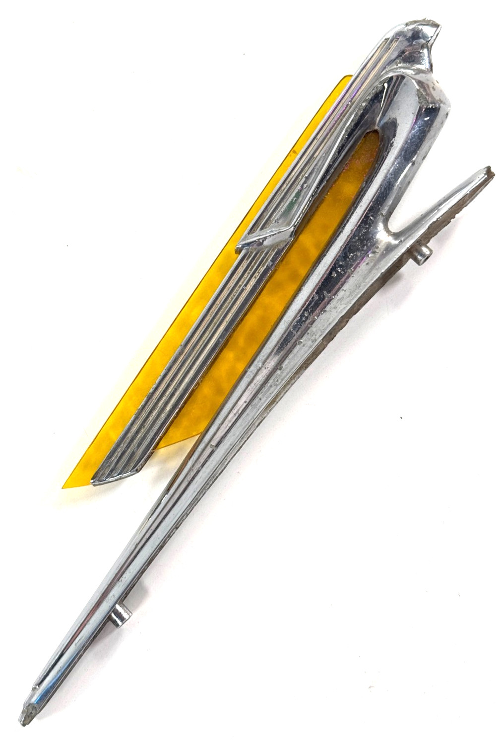 vtg 1940 Chevy Chevrolet Flying Lady Goddess YELLOW GLASS insert hood ornament