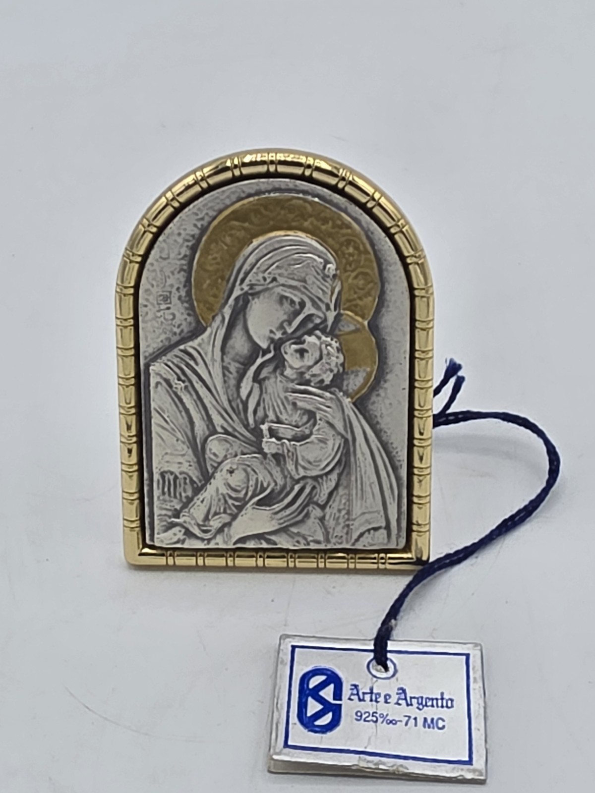 Vintage Argento 925 Silver Virgin Mary Christ Child Icon Italy Signed Cecchini Vintage Argento 925 Silver Virgin Mary Christ Child Icon Italy Signed Cecchini