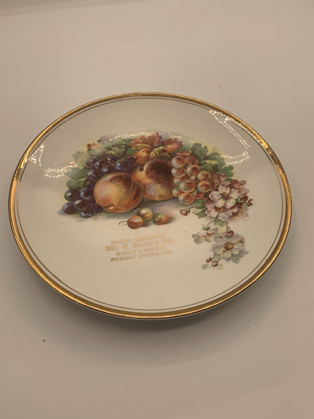 Vintage Forest Grove Oregon Geo W Moore & Son Grocery Advertising Plate 8 1/4