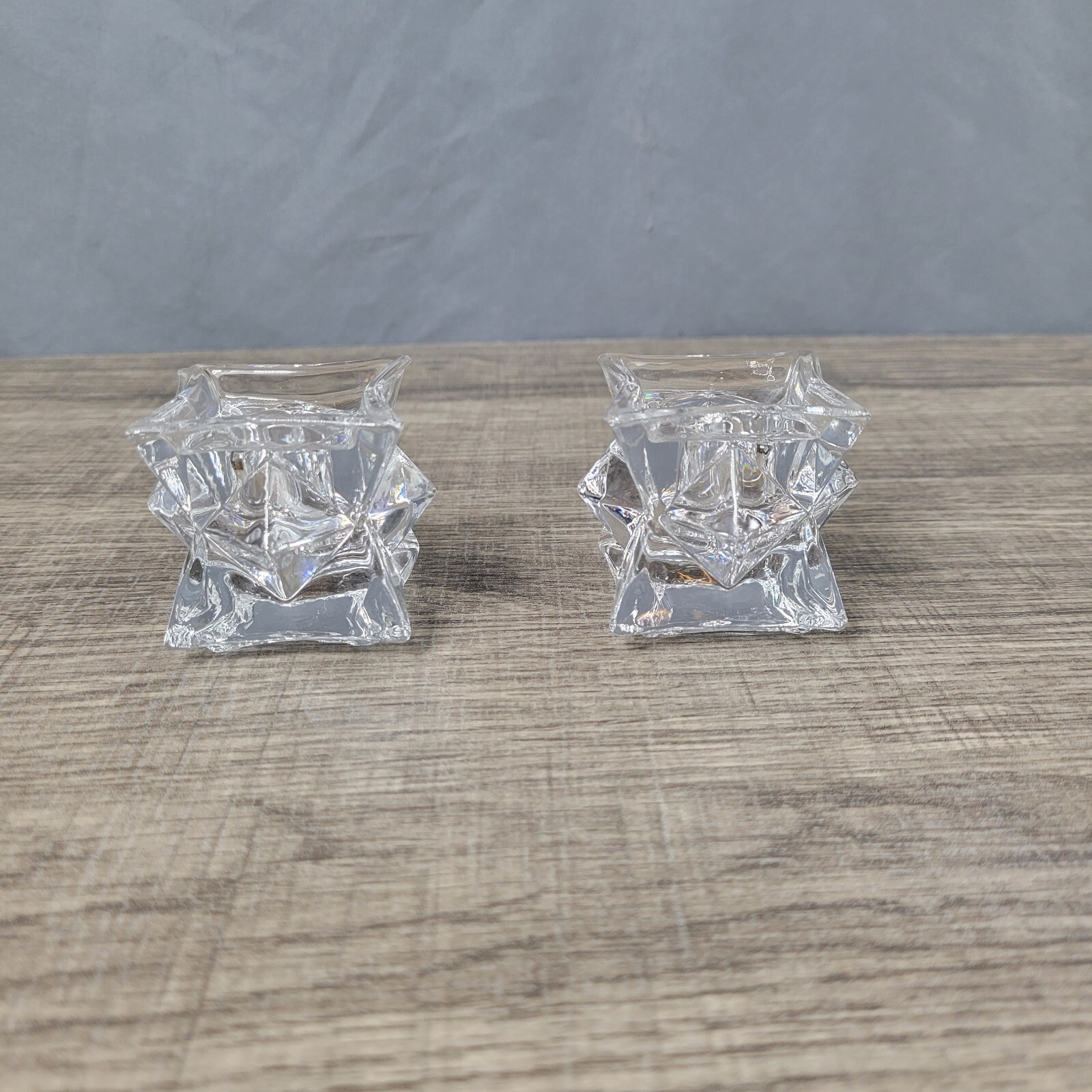 Clear Glass Taper Candleholders; Set Of 2 Clear Glass Taper Candleholders; Set Of 2