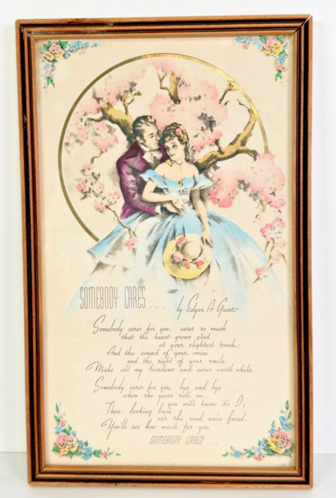 Vintage SOMEBODY CARES Edgar A. Guest Poem Framed Print 1938 Victorian