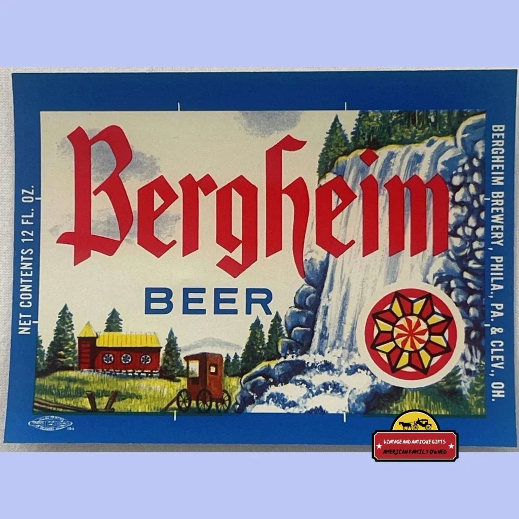 Vintage Bergheim Beer Label 🍺 Bergheim Brewery Phila PA Cleveland OH NOS