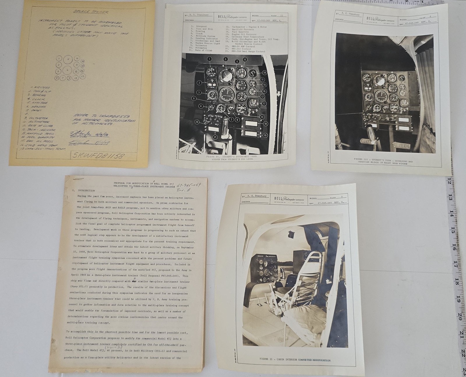 1958 Bell 47 Three Place Instrument Trainer Proposal Report 47-945-049 Vintage