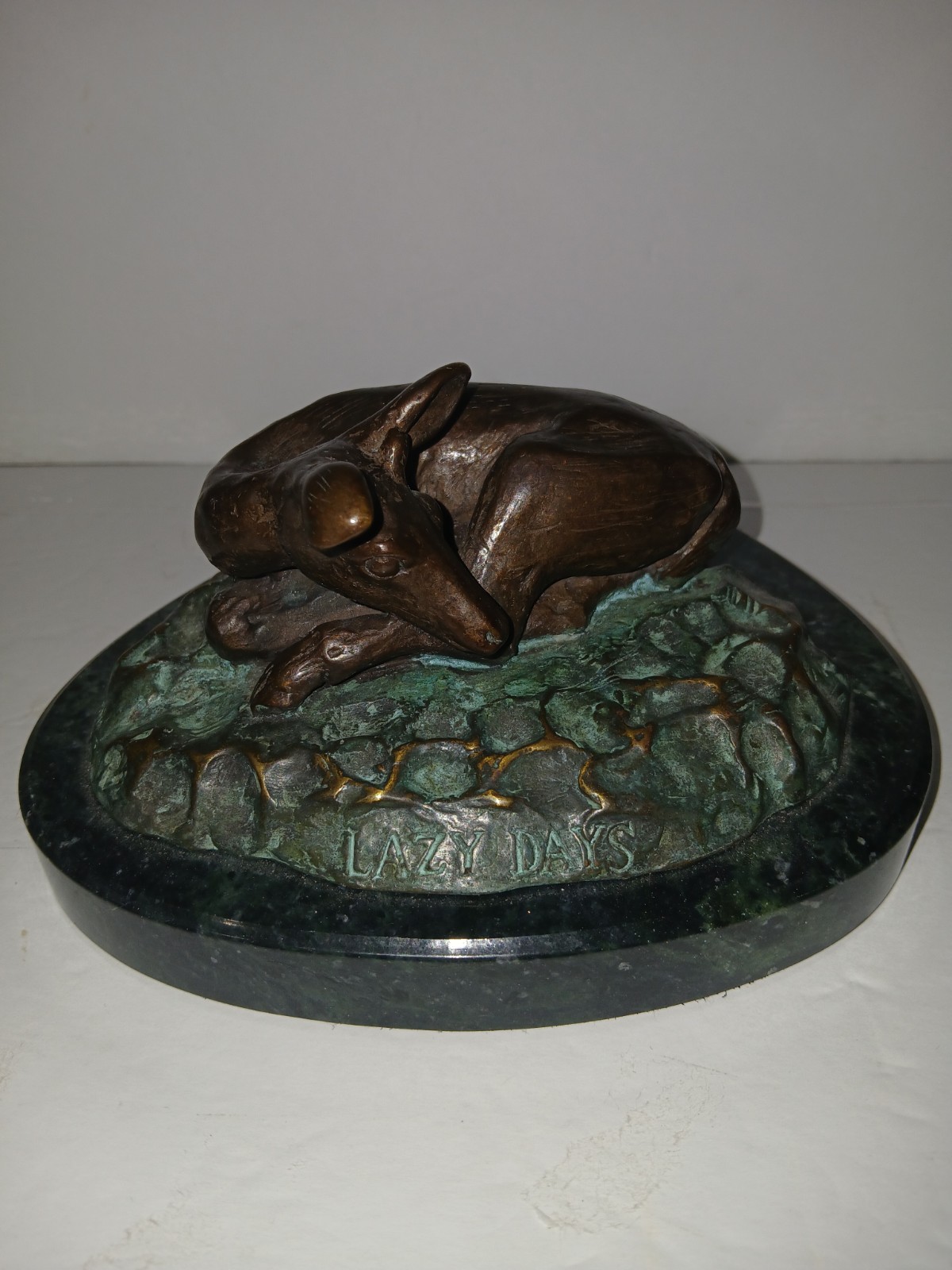 Bronze Lazy Days Deer Statue Signed By Robert Beeler