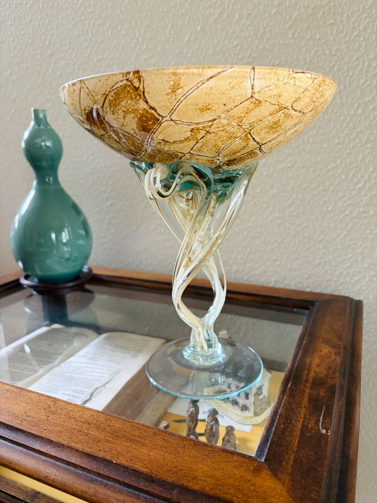 Jozefina Krosno Art Glass Jellyfish Compote Polish Twisted Stem Bowl Attributed