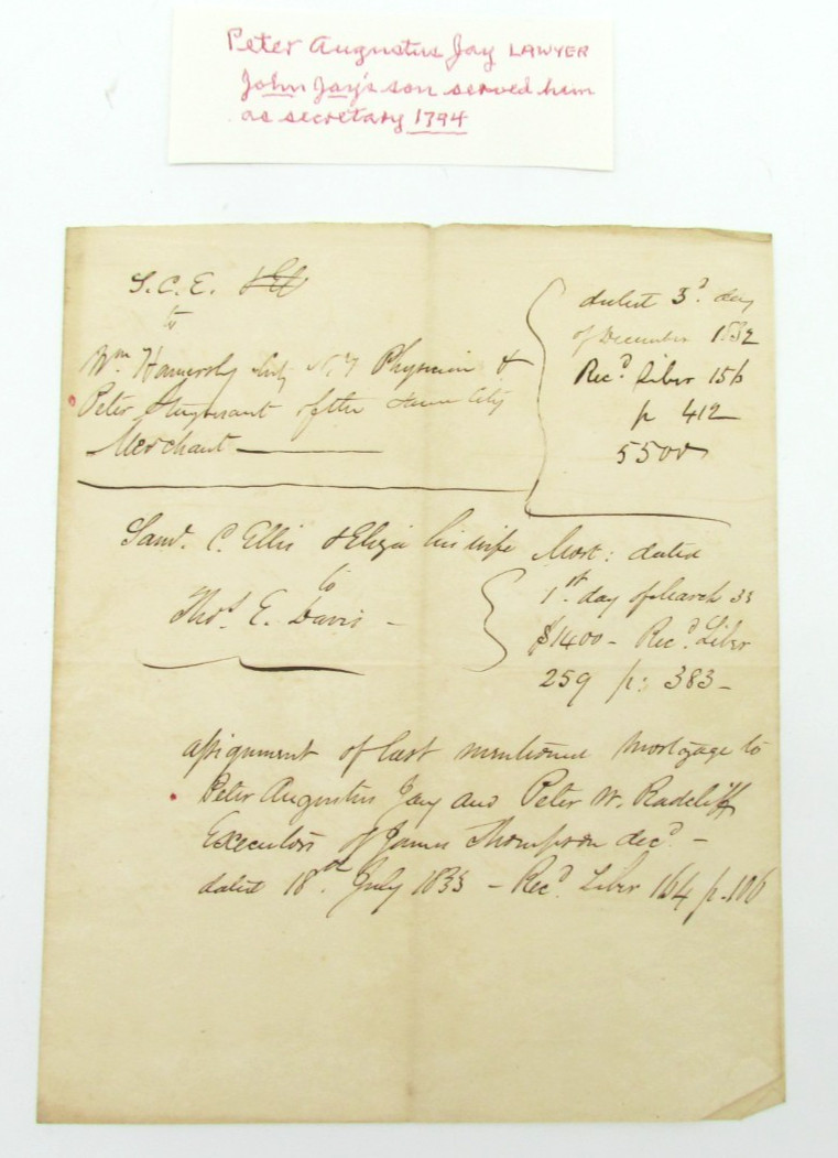 1833 Peter Augustus Jay NY Attorney Title Abstract Legal Manuscript John Jay Son