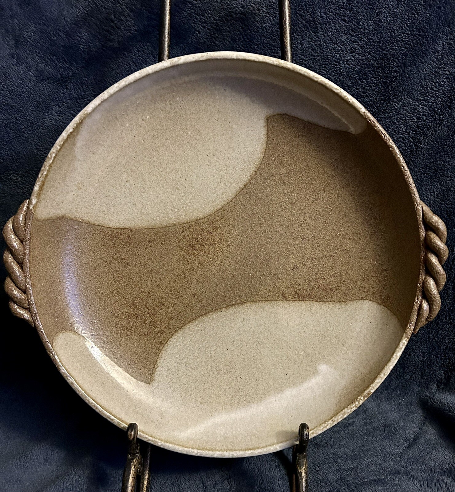 Mid-Century Japanese Ikebana Suiban Bowl With Handles 12.5”D Signed Mid-Century Japanese Ikebana Suiban Bowl With Handles 12.5”D Signed