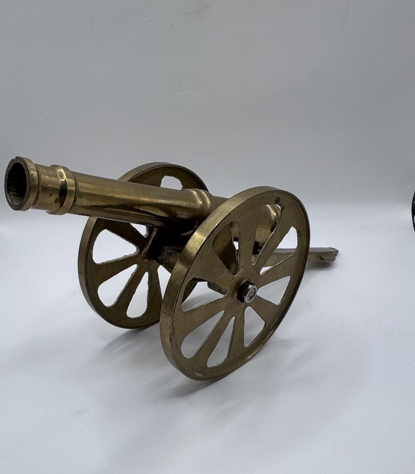Vintage Solid Brass Field Cannon Military Artillery Decor 10” Long Wheels