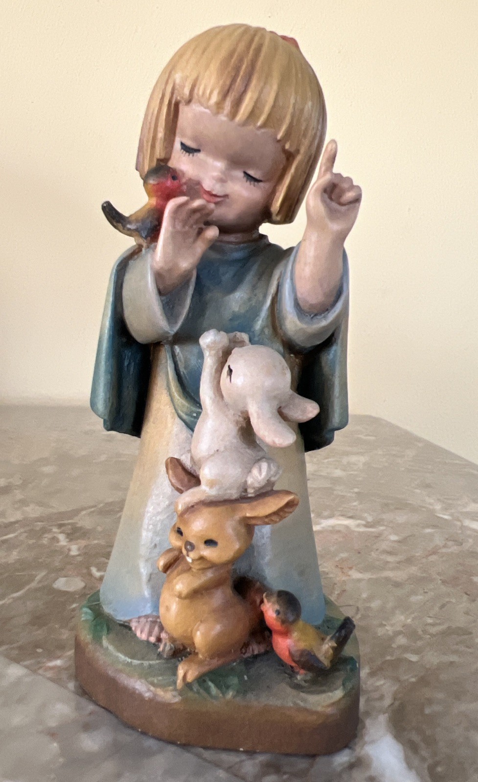 Vintage ANRI Ferrandiz Girl W/ Bunnies & Birds Wooden Figurine 6” Italy Vintage ANRI Ferrandiz Girl W/ Bunnies & Birds Wooden Figurine 6” Italy