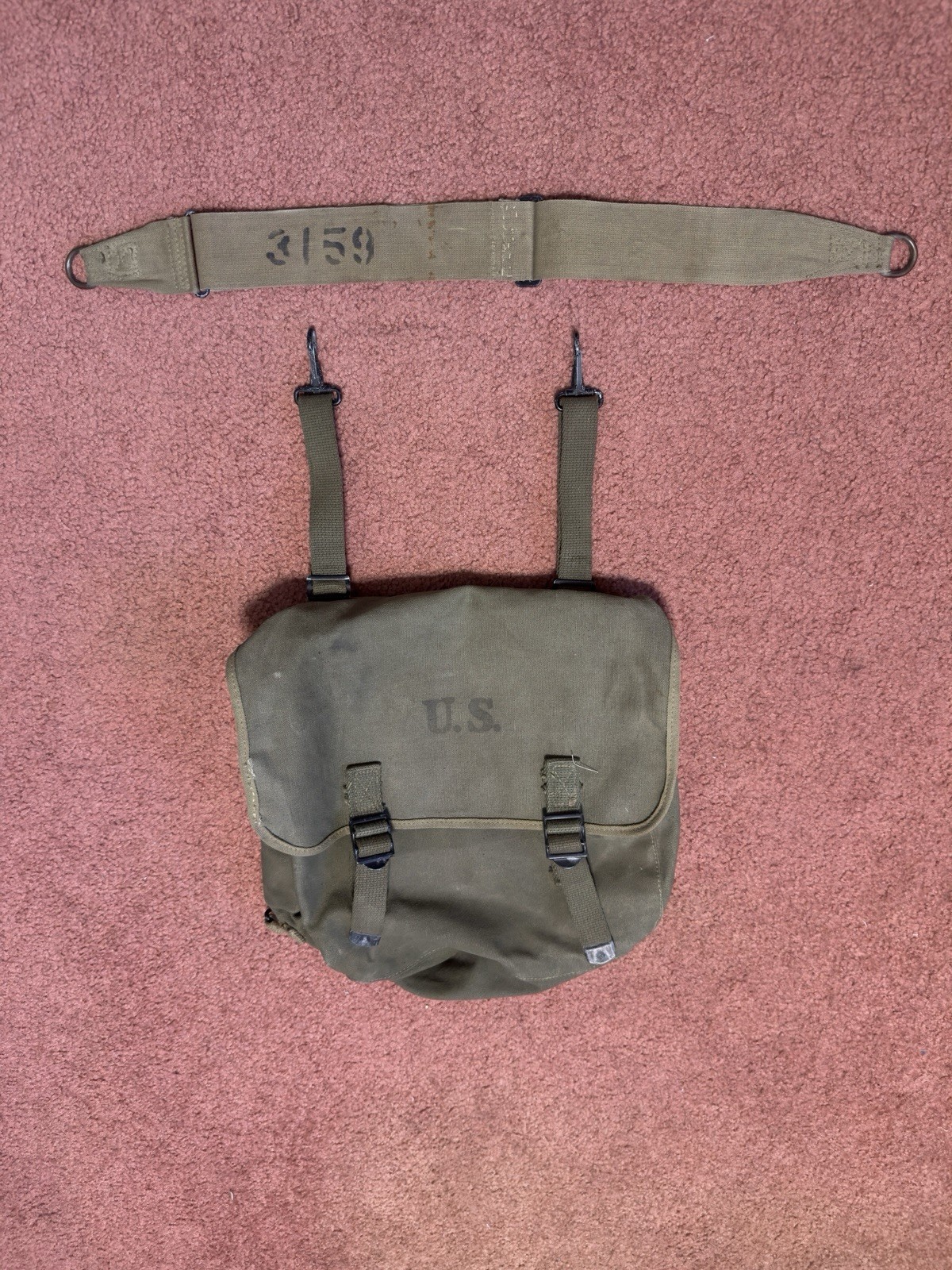 WWII M1936 Musette Bag 1944 Dated with strap Matching Laundry Number WWII M1936 Musette Bag 1944 Dated with strap Matching Laundry Number