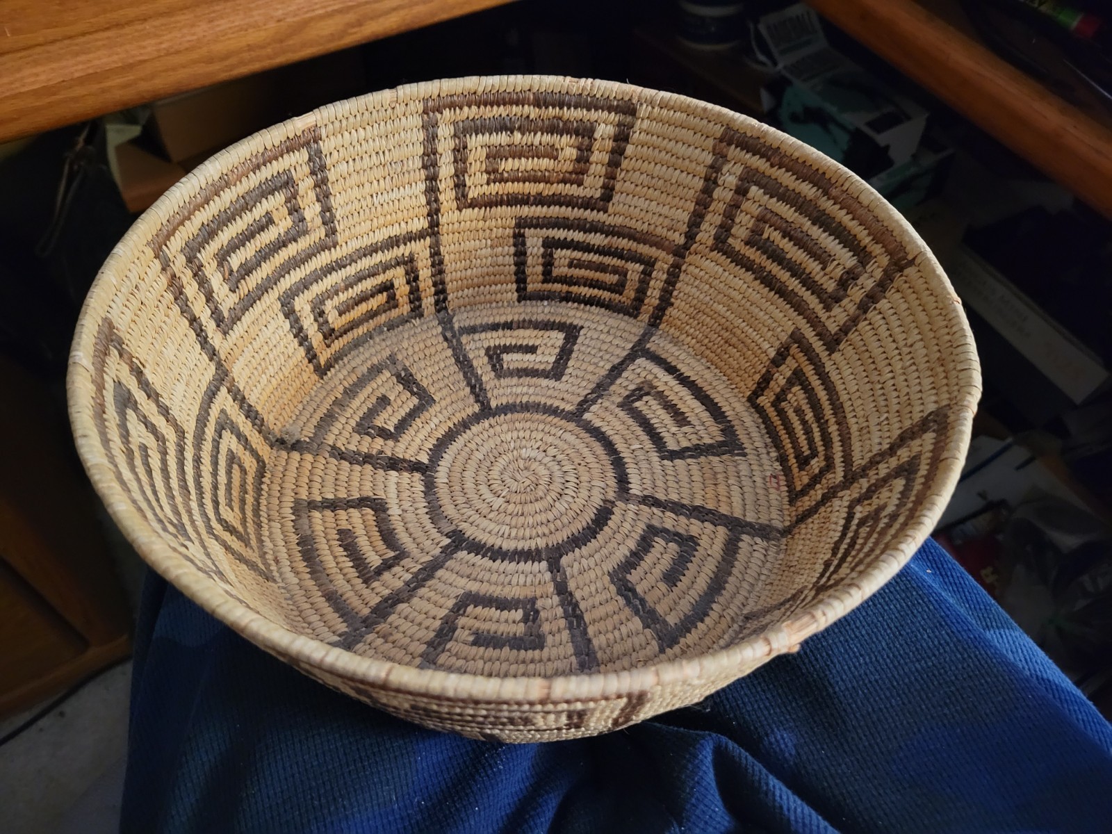 Antique Pima or Papago Native American Whirling Logs Basket Hard Firm