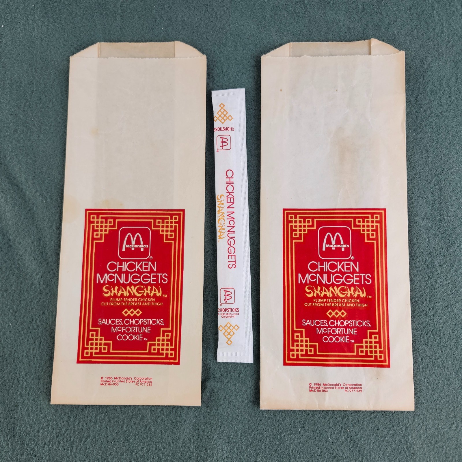 VINTAGE 1986 MCDONALD\'S LOT SHANGHAI CHICKEN MCNUGGETS CHOPSTICKS 2 BAGS