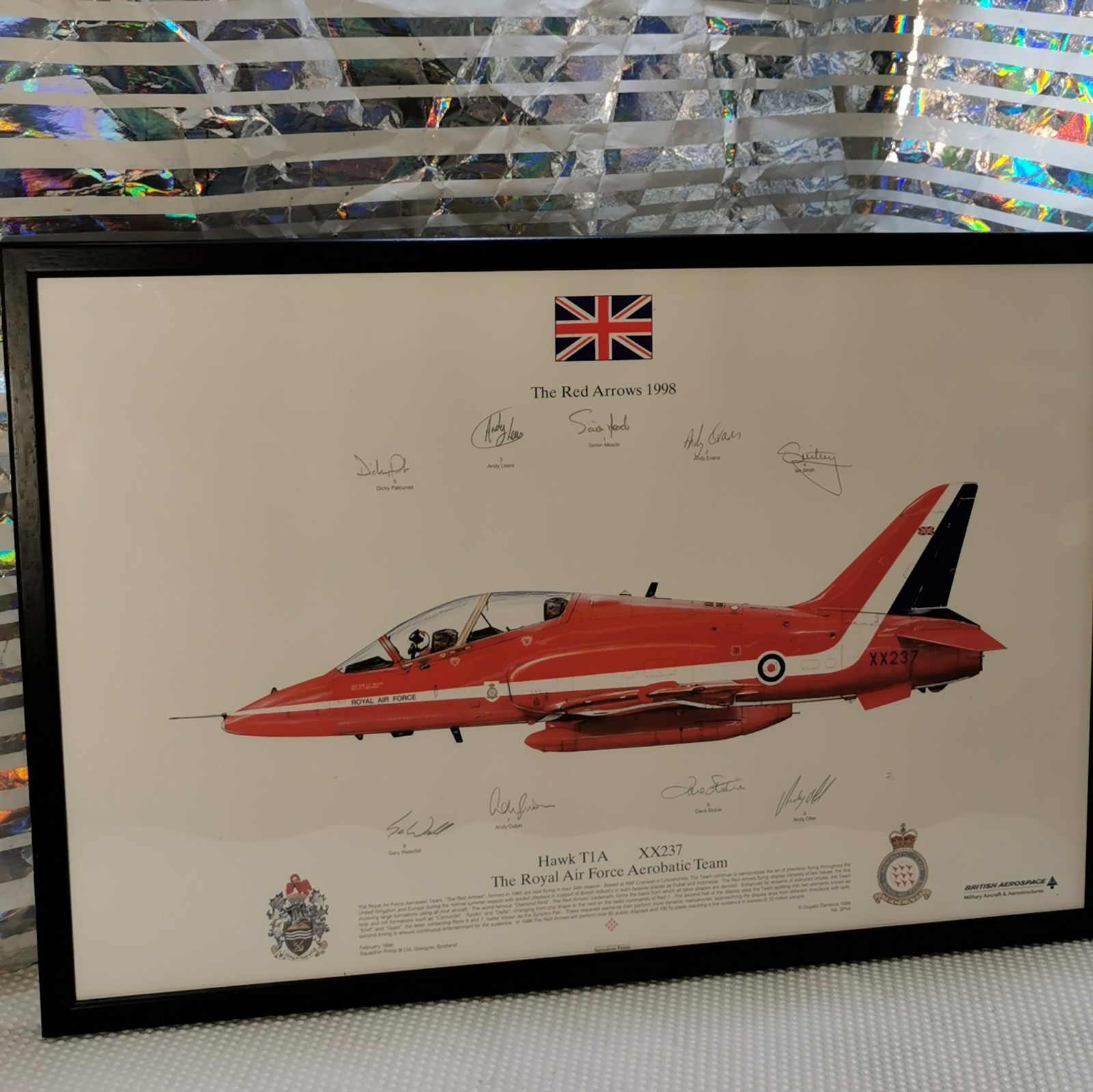 Large Red Arrows Hawk 1998 Hand Signed Professional Framed Limited Edition Print Large Red Arrows Hawk 1998 Hand Signed Professional Framed Limited Edition Print
