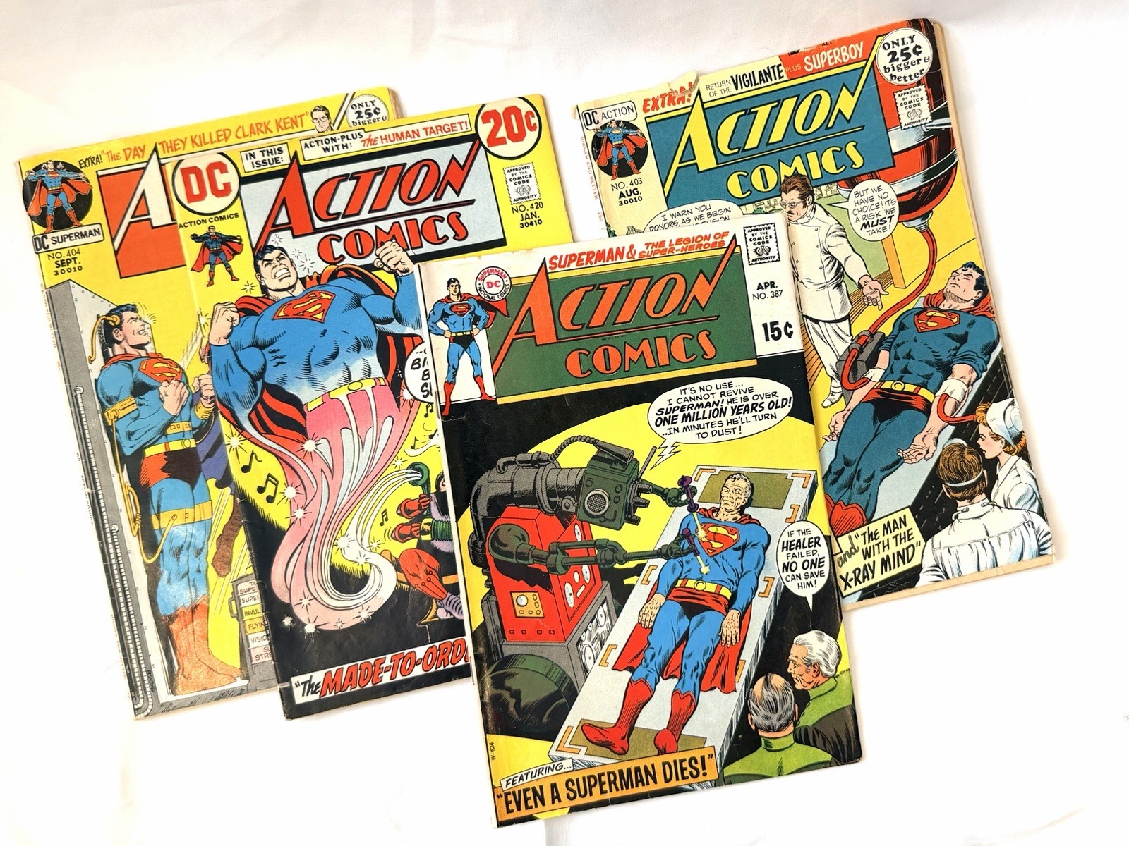 Action Comics Superman Lot of 4 Comic Books Issues 387, 403, 404, & 420