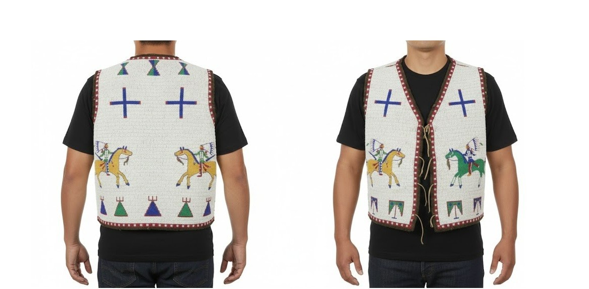 Powwow Regalia Vest Old American Sioux Tribal Beadwork Beaded Detail Boho NBV112