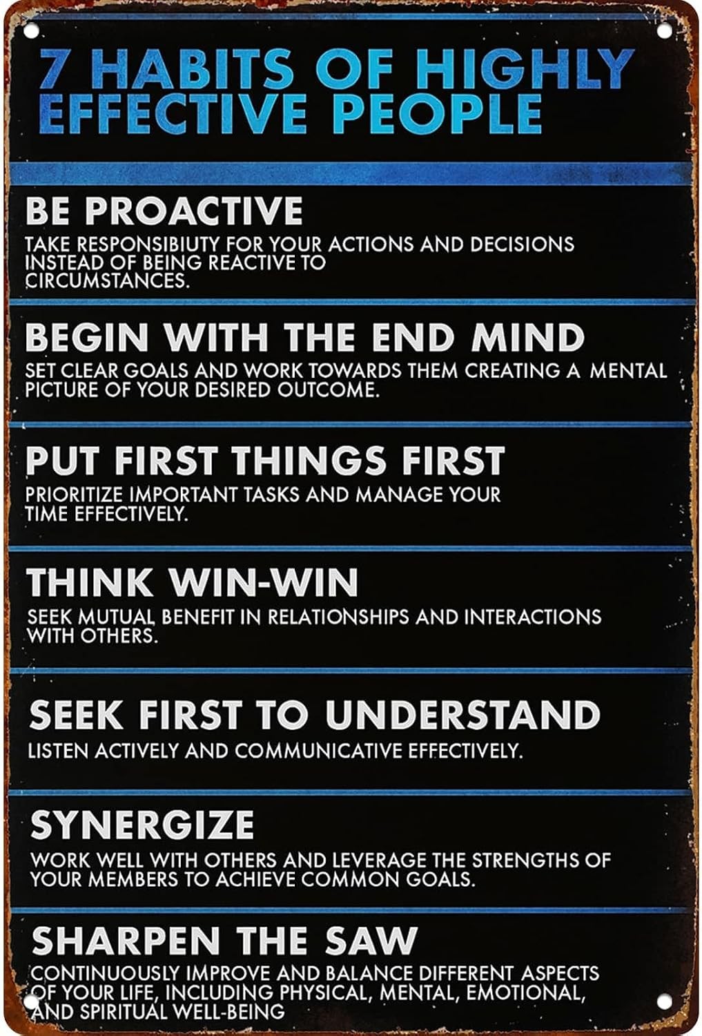 7 Habits Of Highly Effective People Funny Wall Tin Metal Signs Home Décor Poster