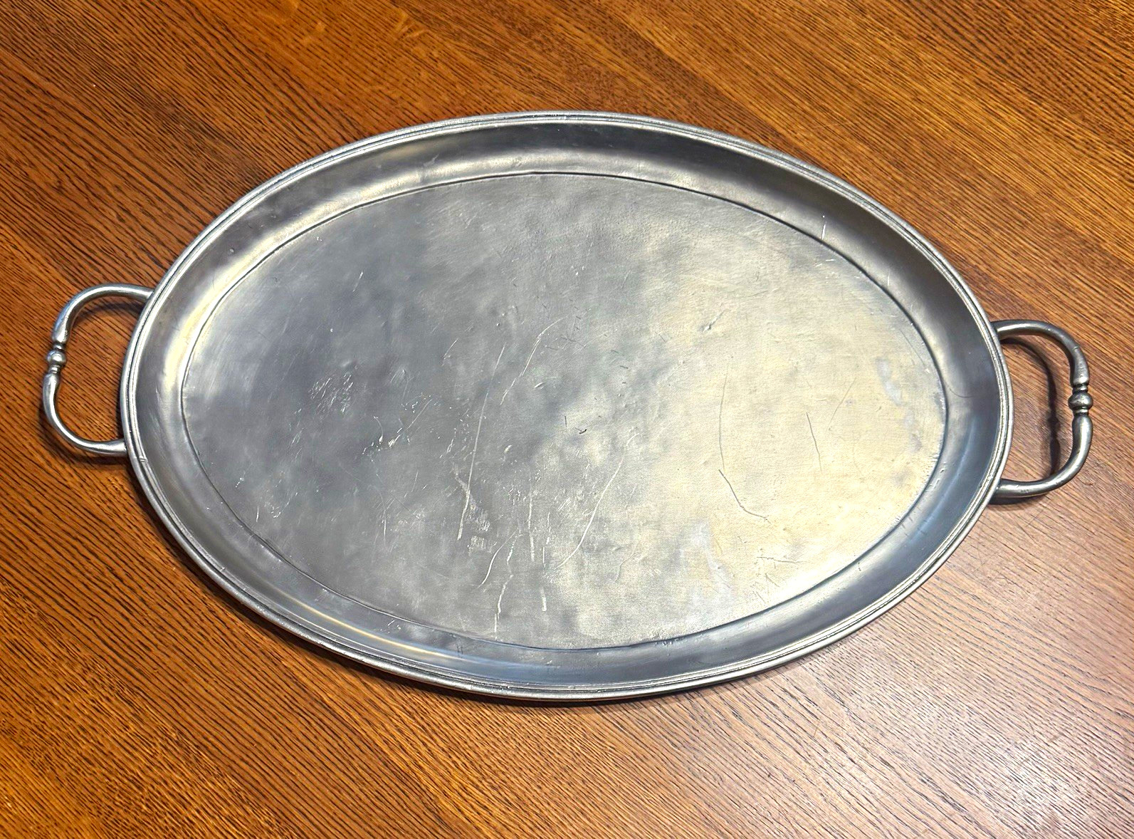 MATCH Pewter Oval Serving Tray w Handles A448.0 Handmade Italy 16”