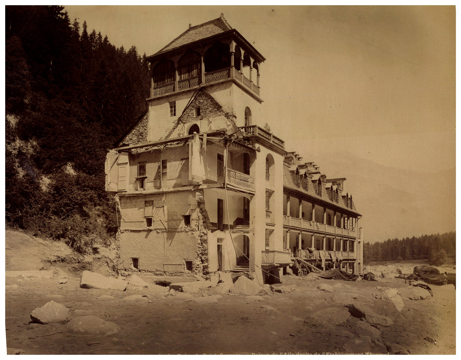 France, Alps, Saint-Gervais, thermal baths after the Natural Disaster vintage album