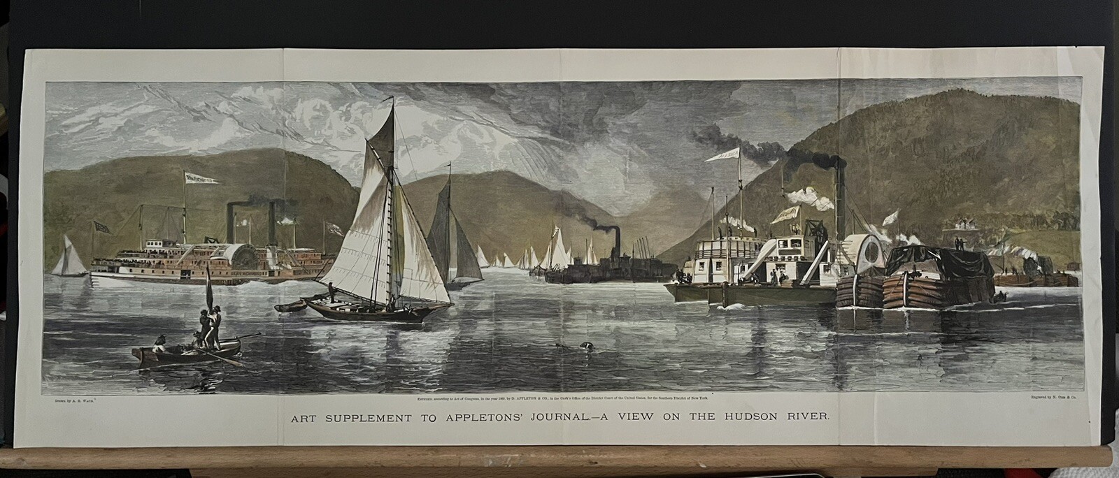 A.R. WAUD 1869 A VIEW ON THE HUDSON RIVER APPLETONS’ JOURNAL ENGRAVING 29”x 11” A.R. WAUD 1869 A VIEW ON THE HUDSON RIVER APPLETONS’ JOURNAL ENGRAVING 29”x 11”