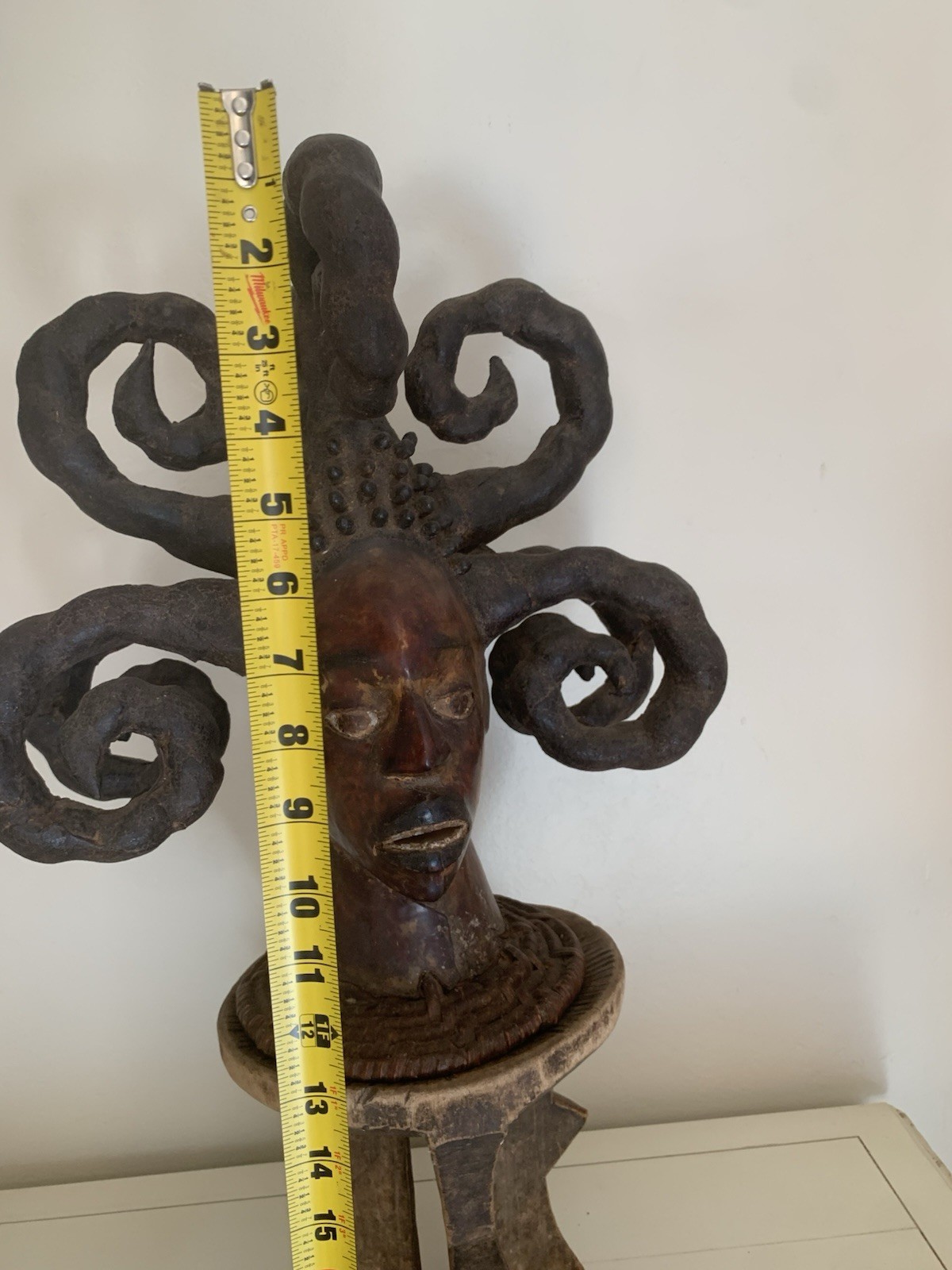 African Handmade Figure Sculpture Spiral Hair Design Brown 23 Inch