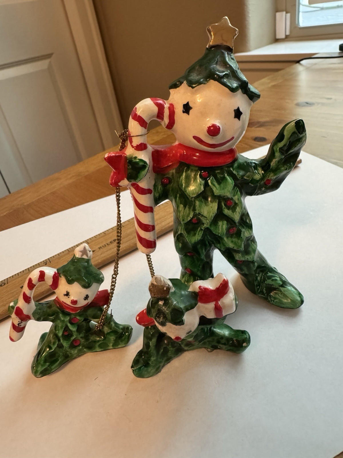Vintage Commodore Christmas Ceramic Holly Snowman Tree 3 Chained